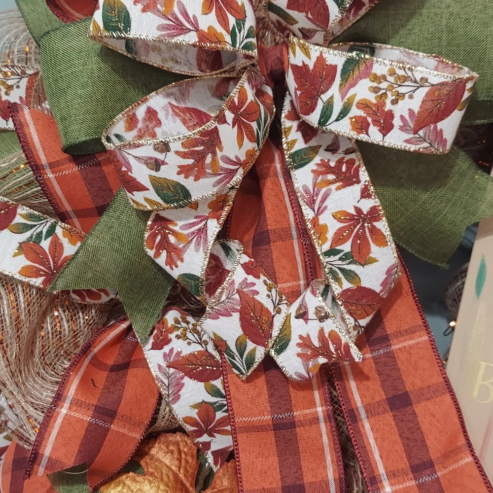 Festive Fall Wreath with Plaid and Floral Design